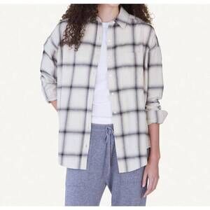 NEW NOT MONDAY women's plaid flannel bella shirt in cream